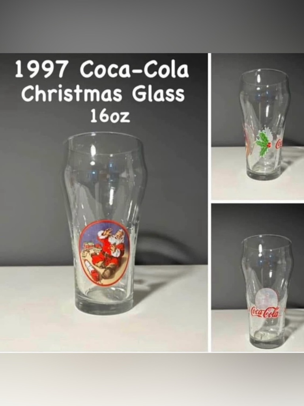 Vintage 1997 Coca Cola Clear Holiday Glass with Red and Green Graphics